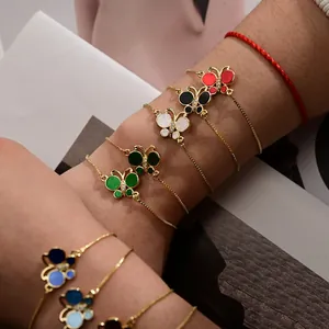 Bracelets dorés ajustables à papillons en émail coloré et zircons brillants pour femme