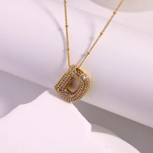Gold plated 18K necklace with letter D pendant featuring micro-set zircon crystals