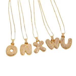 Colliers lettres bulles dorés sertis de zircons pour les initiales O N X W U