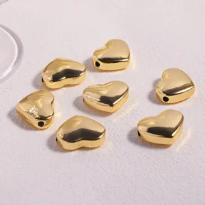 18K Gold Plated Copper 3D Heart Spacer Bead Polished Side Hole Loose Bead For DIY Necklace Bracelet Jewelry Making Accessory
