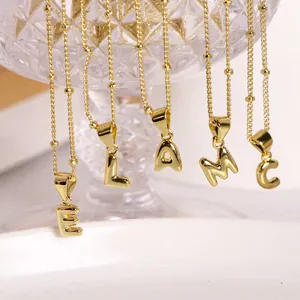 18K Gold Plated Copper Bubble Letter Pendant Necklace 3D Alphabet Initial Satellite Chain Jewelry For Women Girls Gift