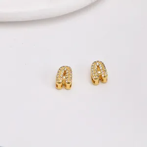 Pendentif lettre A 3D plaqué or serti de zircons brillants pour colliers DIY