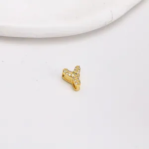 Pendentif lettre Y en cuivre doré 18K avec zircone cubique pour colliers DIY