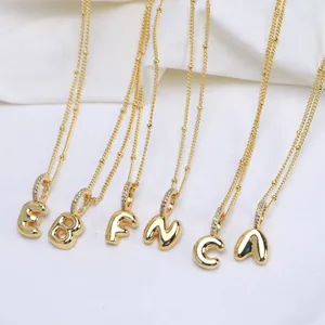 18K Gold Plated Copper 3D Bubble Letter Necklace Puffed Balloon Initial Pendant Necklace With Zirconia For Women Men Jewelry