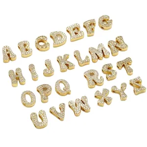 Set of 26 gold balloon bubble letter charms with zircon for DIY bracelet making