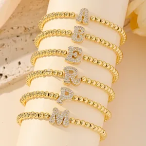 Gold Plated Copper Bubble Initial Letter Bead Bracelet With Zirconia For Women Men Fashion Jewelry Beaded Bracelet Gift