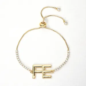 18K gold plated adjustable bracelet with FE letters and sparkling zircon stones