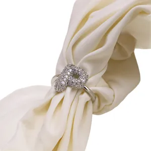 Chunky silver alphabet P ring with sparkling zircons on satin display for women