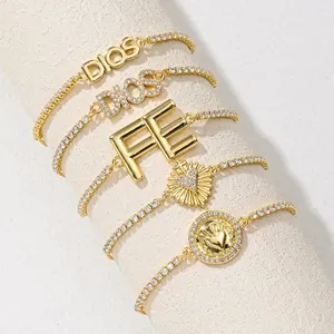 18K Gold Plated Copper Zircon Bracelet Heart Letter FE DIOS Cross Adjustable Bolo Bracelet For Women Fashion Jewelry Gift