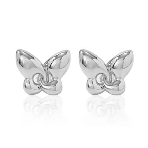 Orecchini a perno a farfalla in argento 18K lucido, stile francese minimalista e design moderno