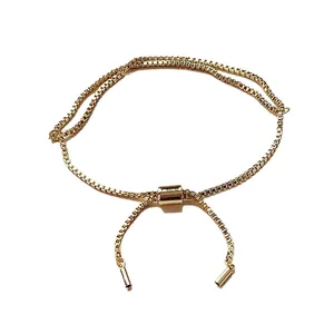 Poliertes goldenes Box-Chain Armband mit verstellbarem Schiebeverschluss und Zylinder