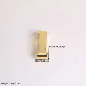 Detail of 18K gold plated copper 3D number 1 charm showing 2.1cm size and 3.4g weight