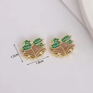 Weihnachtsglocken Emaille-Anhänger mit grünen Blättern für DIY Schmuck 1,8cm x 1,5cm