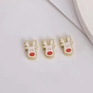 Drei Weihnachts-Rentier-Anhänger aus Emaille mit Goldbeschichtung für DIY-Schmuckherstellung