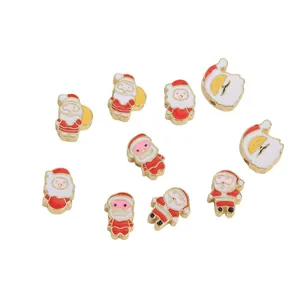 10er-Pack Weihnachtsmann Emaille-Anhänger für DIY-Schmuckherstellung in Goldoptik