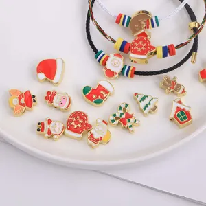18K Vergoldetes Kupfer Weihnachten Emaille Charms Für DIY Schmuckherstellung Armband Halskette Anhänger Weihnachtsbaum Hut Socken Dekor