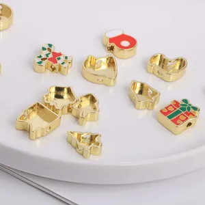 Weihnachtliche Emaille-Anhänger Set mit goldenen Zuckerstangen und Christbäumen