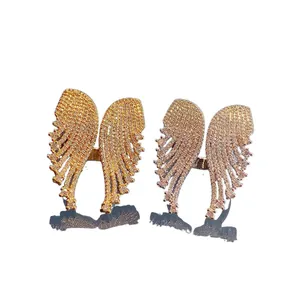 Micro-pave zircon angel wing open ring in gold and rose gold finishes for women