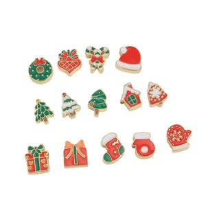 14er Set Weihnachts-Emaille-Anhänger mit Baum Hut und Socken für DIY-Schmuckherstellung