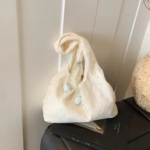Women's French Floral Lace Tote Bag Large Capacity Underarm Shoulder Bag With Tulip Pendant For Vacation Daily Casual Shopping