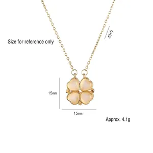 Goldene magnetische Kleeblatt-Herz-Halskette mit 40+5cm Kette und 15mm Anhängergröße