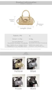 Detailed size chart and multi-color view of stylish PU leather mini pillow bag with rivets