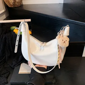 Women Crocodile Pattern PU Leather Underarm Bag Fashion Dumpling Shoulder Crossbody Bag With Bear Charm For Daily Women
