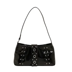 Punk Rivet Underarm Motorcycle Bag For Women High Quality PU Leather Dumpling Shoulder Bag Commuter Fashion Y2K Handbag
