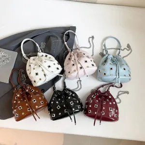 Mini bucket bag set with star rivets and chain strap in multiple elegant colors