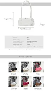Detailed dimension chart for patent leather rhombic baguette bag in various colors