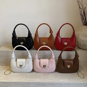 Chic woven moon bag with gold chain strap in six elegant colors for summer 2025