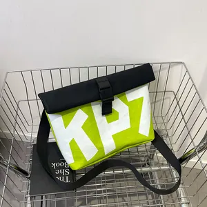 Polyester Roll-Top Messenger Bag With KP7 Print Unisex Student Korean Style Crossbody Shoulder Bag For Outdoor Daily School