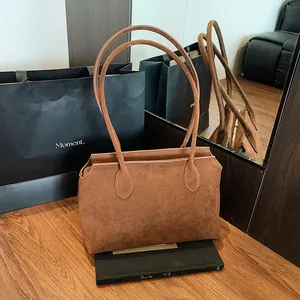 Women Minimalist Underarm Bag Large Capacity Tote Bag Matte Suede Texture PU Leather Retro Casual Shoulder Bag For Daily Use