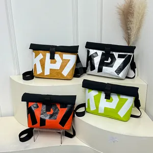 Outdoor cycling messenger bags in four colors with KP7 lettering and buckle closure