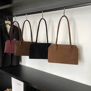 Minimalist faux suede underarm tote bag in four vintage colors with long shoulder straps