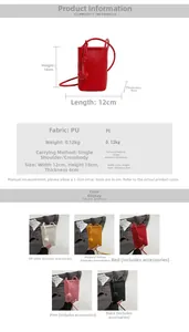Detailed size guide of mini crossbody phone bag with dimensions and material specs