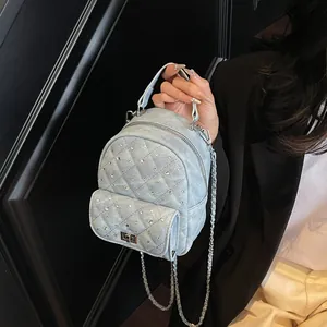 Women's Mini Backpack Luxury Quilted Diamond PU Leather Rhinestone Chain Strap Crossbody Bag Daily Fashion Casual Backpack