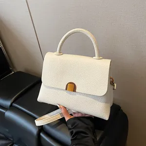 Women Fashion PU Leather Handbag Litchi Texture Shoulder Crossbody Bag With Metal Buckle Versatile Commuter Underarm Bag