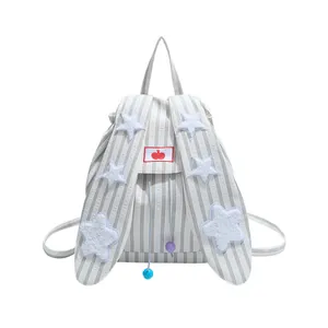 Cute bunny ear backpack with star patterns and stripes for students high capacity bookbag