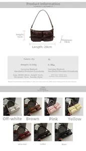 Detailansicht der PU-Schultertasche mit mehreren Taschen, Schleifen und Maßangaben in der Übersicht