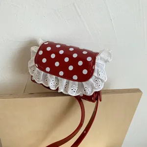 Sweet Polka Dot Lace Mini Shoulder Bag PU Leather Small Square Crossbody Bag Lipstick Pouch For Women Girls Accessories