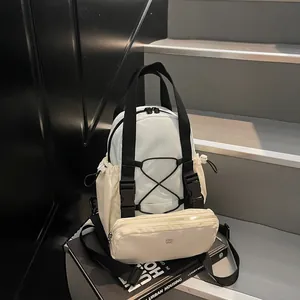 Women Fashion Sporty Nylon Backpack Multi-functional Outdoor Color Block Daypack With Detachable Pouch Lightweight Chest Bag