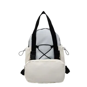 Multifunctional sporty gray and beige backpack with tactical straps and front pouch