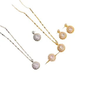 Rotating zircon flower jewelry set with necklaces and earrings in gold silver rose-gold