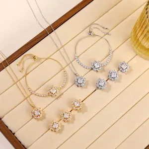 Elegante set de joyas con circones cuadrados, incluye collar, pulsera y pendientes