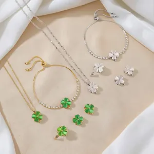 Ensembles de bijoux trèfle élégants avec pierres œil-de-chat et accents de cristaux