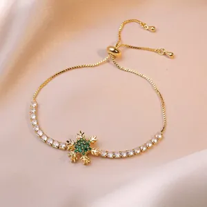 Verstelbare gouden bolo armband met groene zirkonia sneeuwvlok en tennis ketting