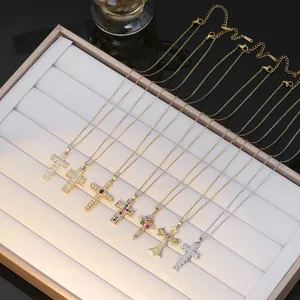 Vintage kruis hanger kettingen set met zirkoon in goud en zilver beplating
