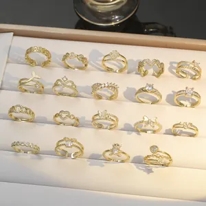 20-delige gouden ringenset met vlinder- en hart-zirkonia en verstelbaar ontwerp