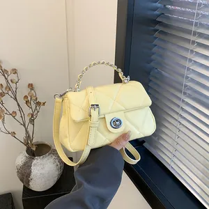 Sac Bandoulière Carré Matelassé Losange Femme PU Poignée Chaîne Minimaliste Urbain Sac à Main Mode Quotidien